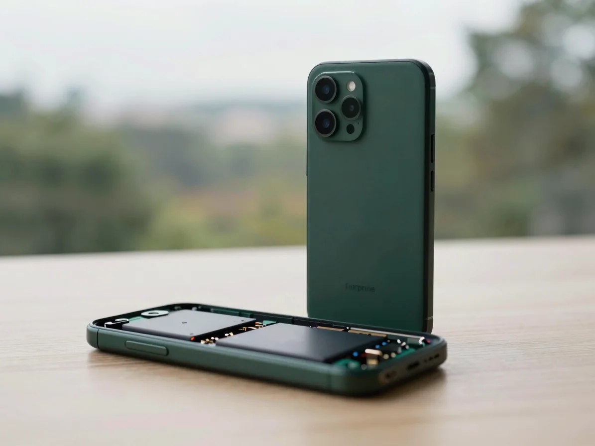 Close-up of a Fairphone smartphone, showing its back cover remove